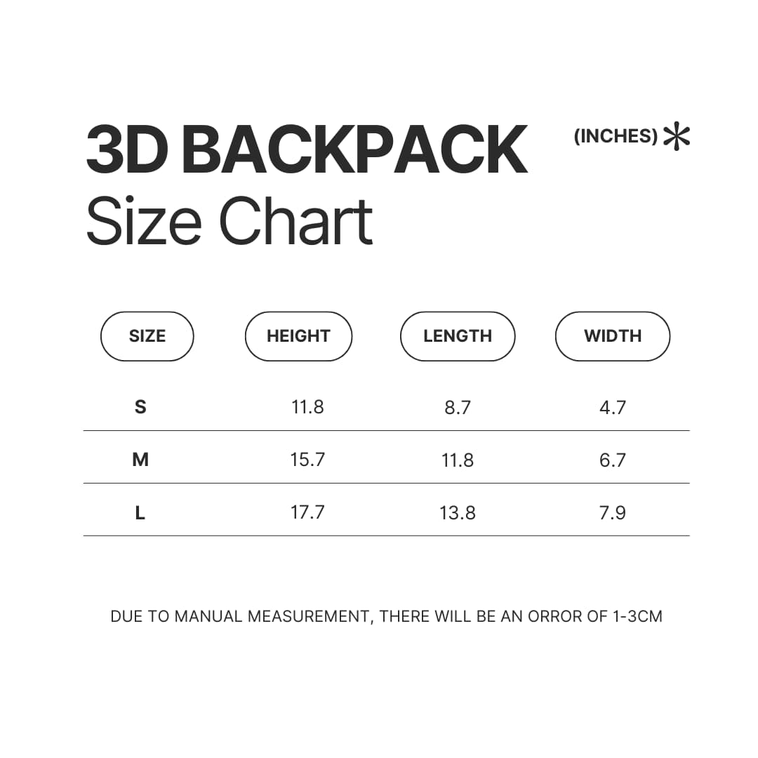 3D Backpack Size Chart - Landscaper Gifts